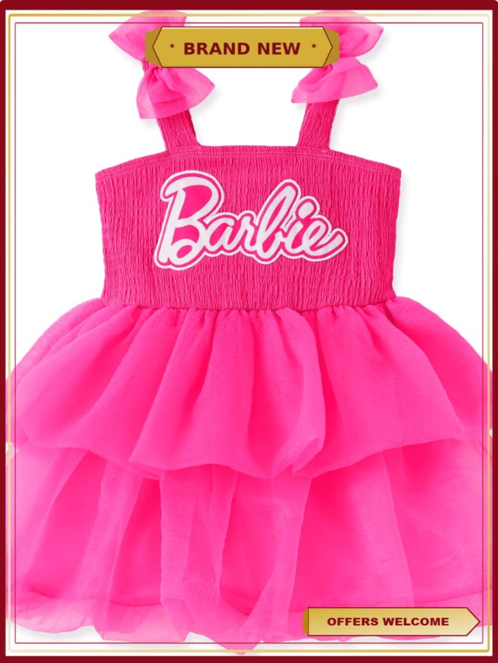 Girls Tutu Dress Bow Strap Smocked Bodice Tiered Tulle Party Birthday